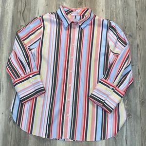 Chicos Multi Striped No Iron Blouse SZ 14